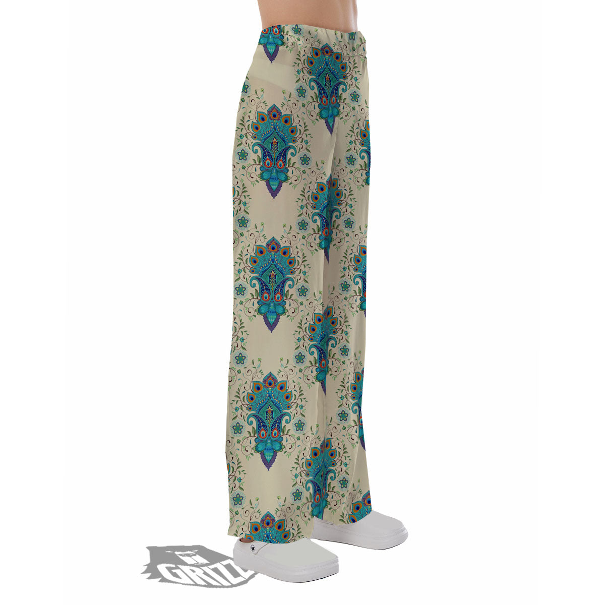 Peacock Feather Vintage Print Pattern Pajama Pants-grizzshop