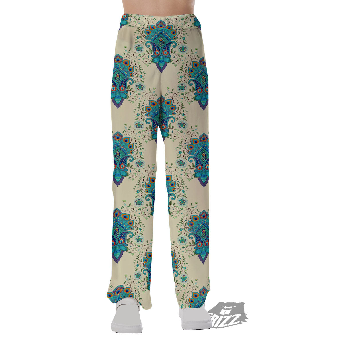 Peacock Feather Vintage Print Pattern Pajama Pants-grizzshop