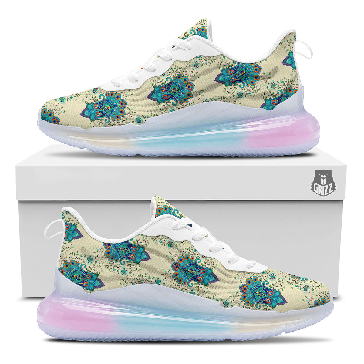Peacock Feather Vintage Print Pattern Running Sneakers-grizzshop