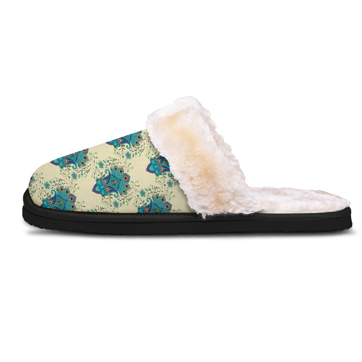 Peacock Feather Vintage Print Pattern Slippers-grizzshop