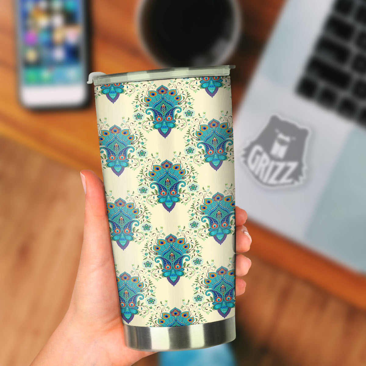 Peacock Feather Vintage Print Pattern Tumbler-grizzshop