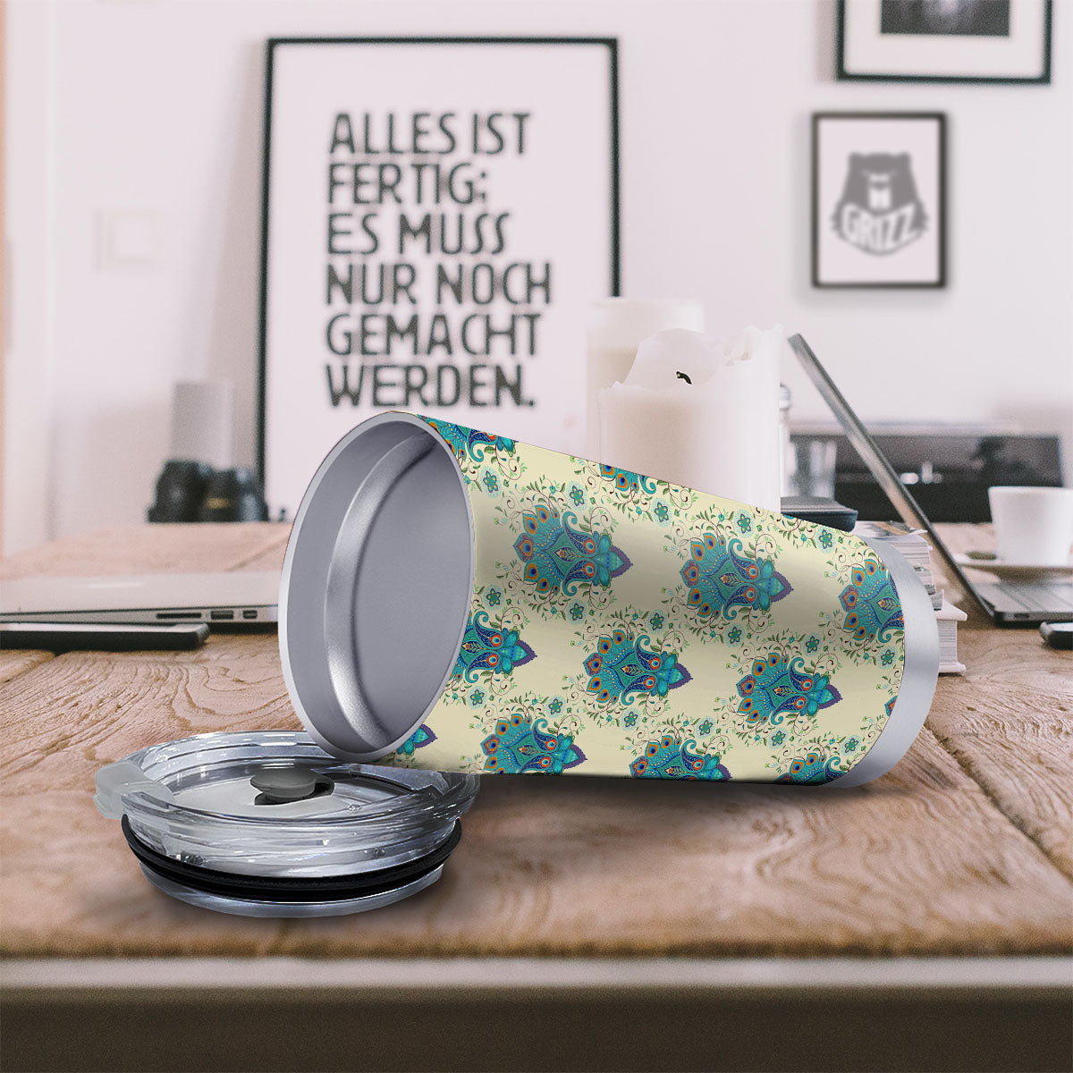 Peacock Feather Vintage Print Pattern Tumbler-grizzshop