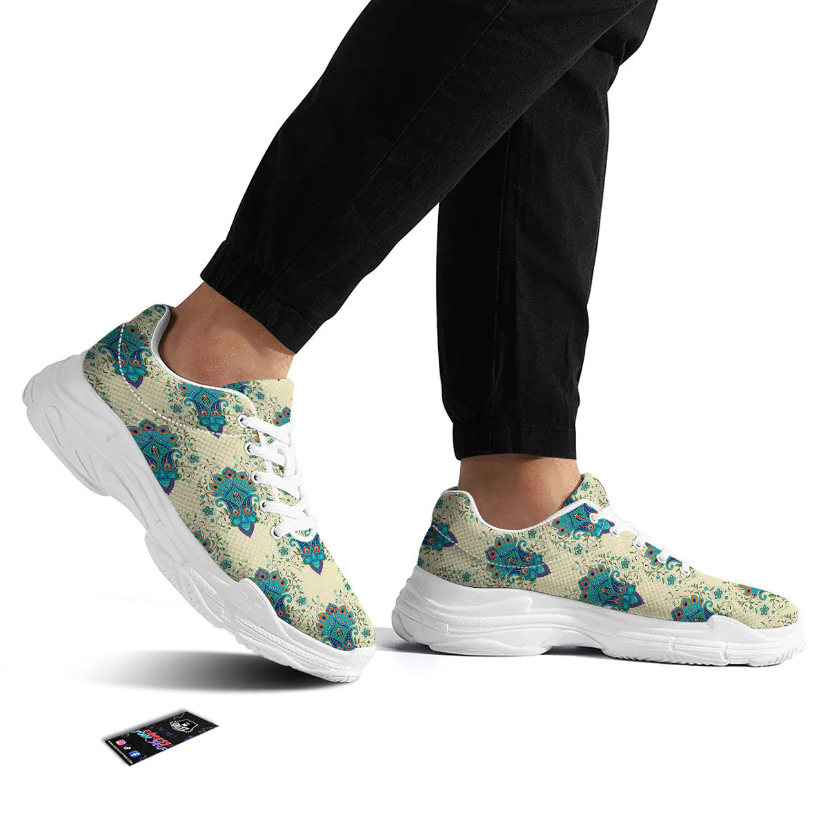 Peacock Feather Vintage Print Pattern White Chunky Shoes-grizzshop