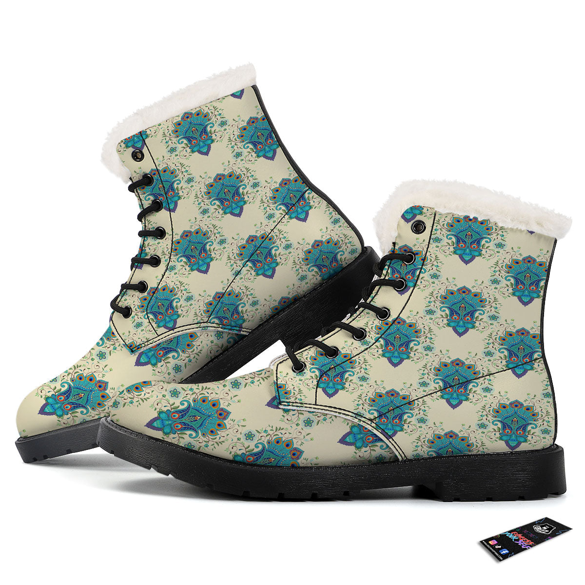 Peacock Feather Vintage Print Pattern Winter Boots-grizzshop