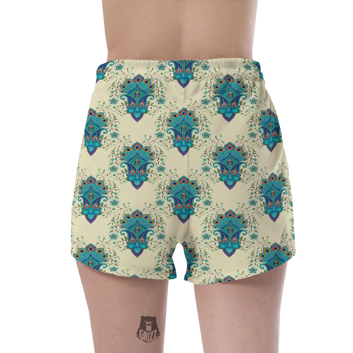 Peacock Feather Vintage Print Pattern Women's Shorts-grizzshop