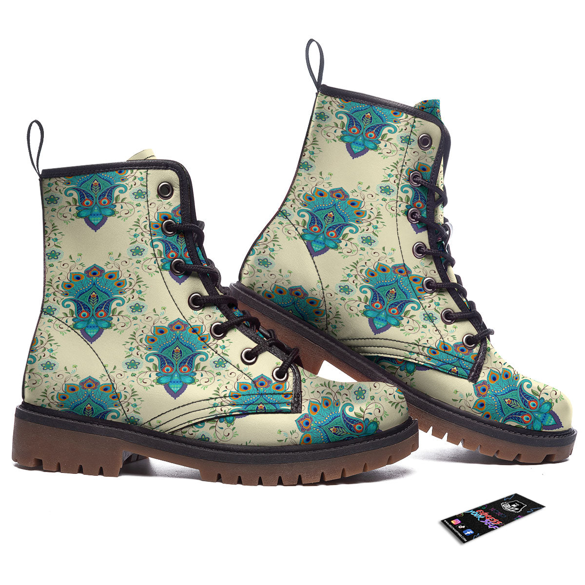Peacock Feather Vintage Print Pattern Work Boots-grizzshop
