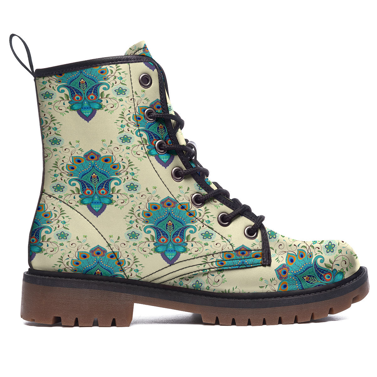 Peacock Feather Vintage Print Pattern Work Boots-grizzshop