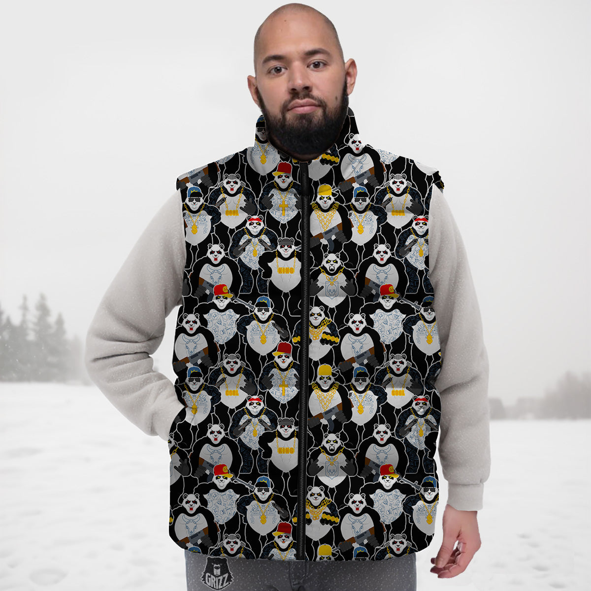 Peacock Rose Pattern Print Down Vest-grizzshop