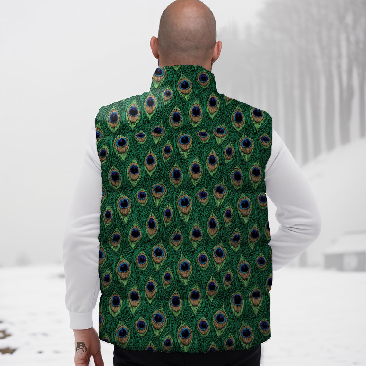 Peacock Tail Print Down Vest