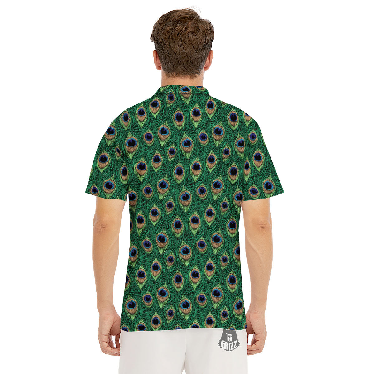 Peacock Tail Print Men's Golf Shirts-grizzshop