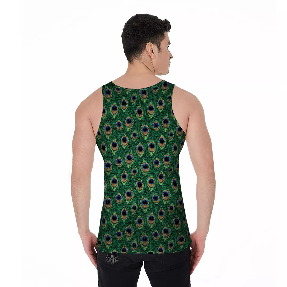 Peacock Tail Print Men's Tank Top-grizzshop