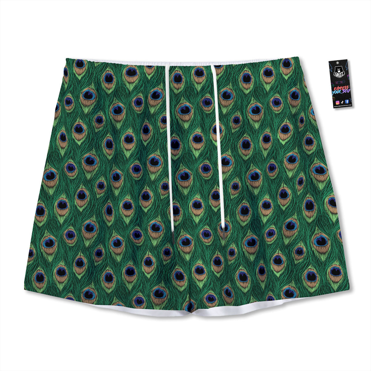 Peacock Tail Print Mesh Shorts