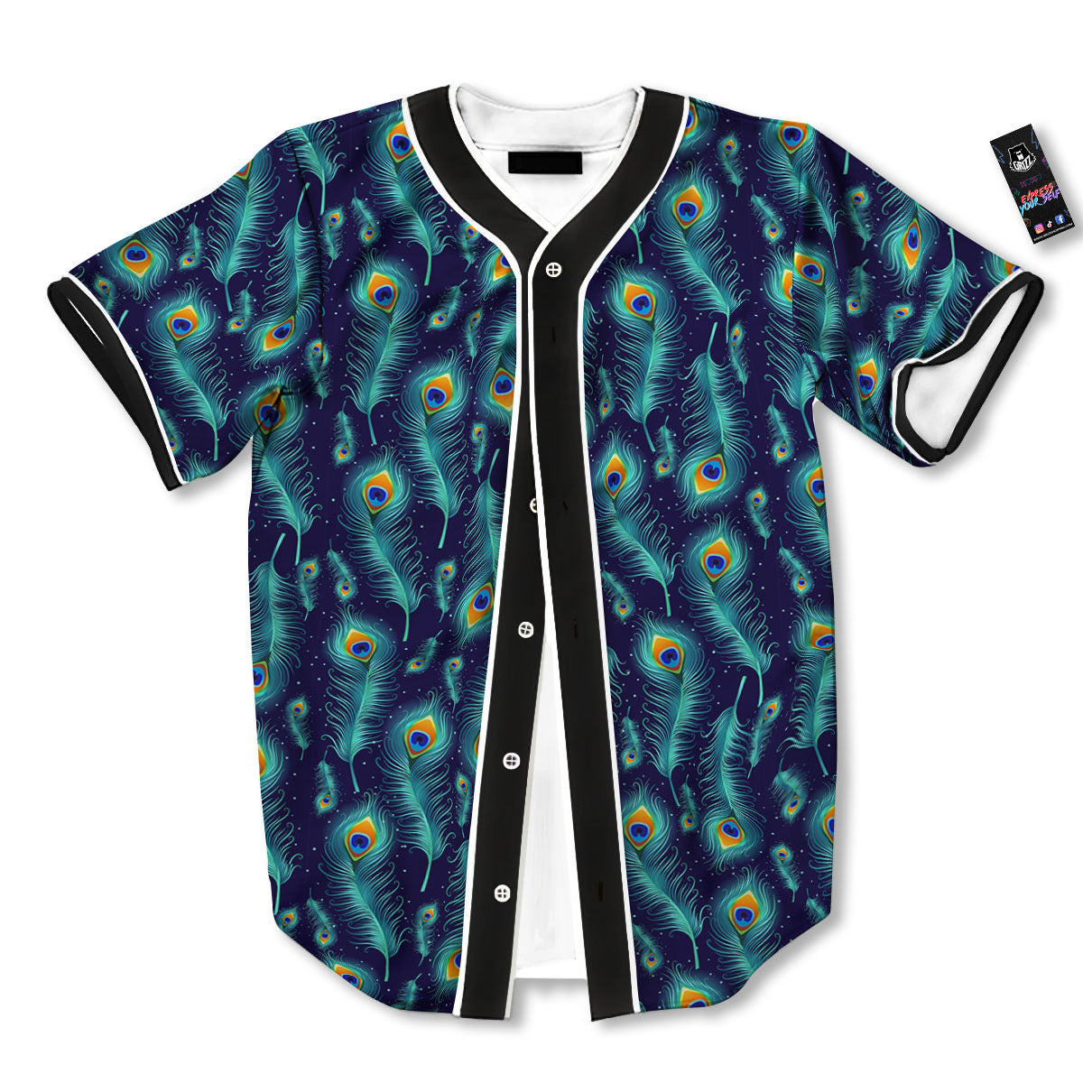 Peacock Tail Print Pattern Baseball Jersey-grizzshop