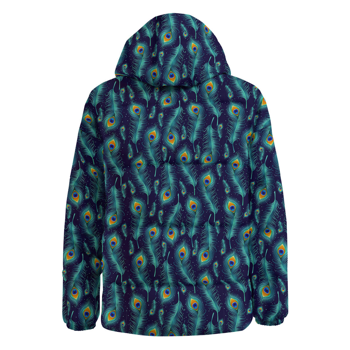 Peacock Tail Print Pattern Down Jacket-grizzshop