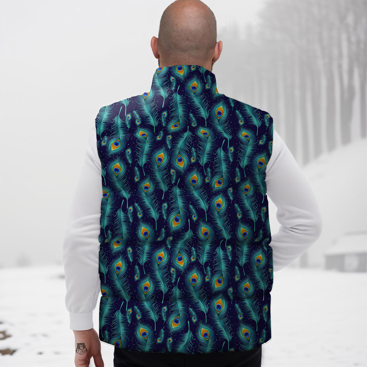 Peacock Tail Print Pattern Down Vest-grizzshop