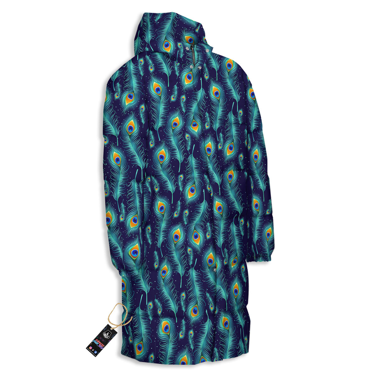 Peacock Tail Print Pattern Long Down Jacket-grizzshop