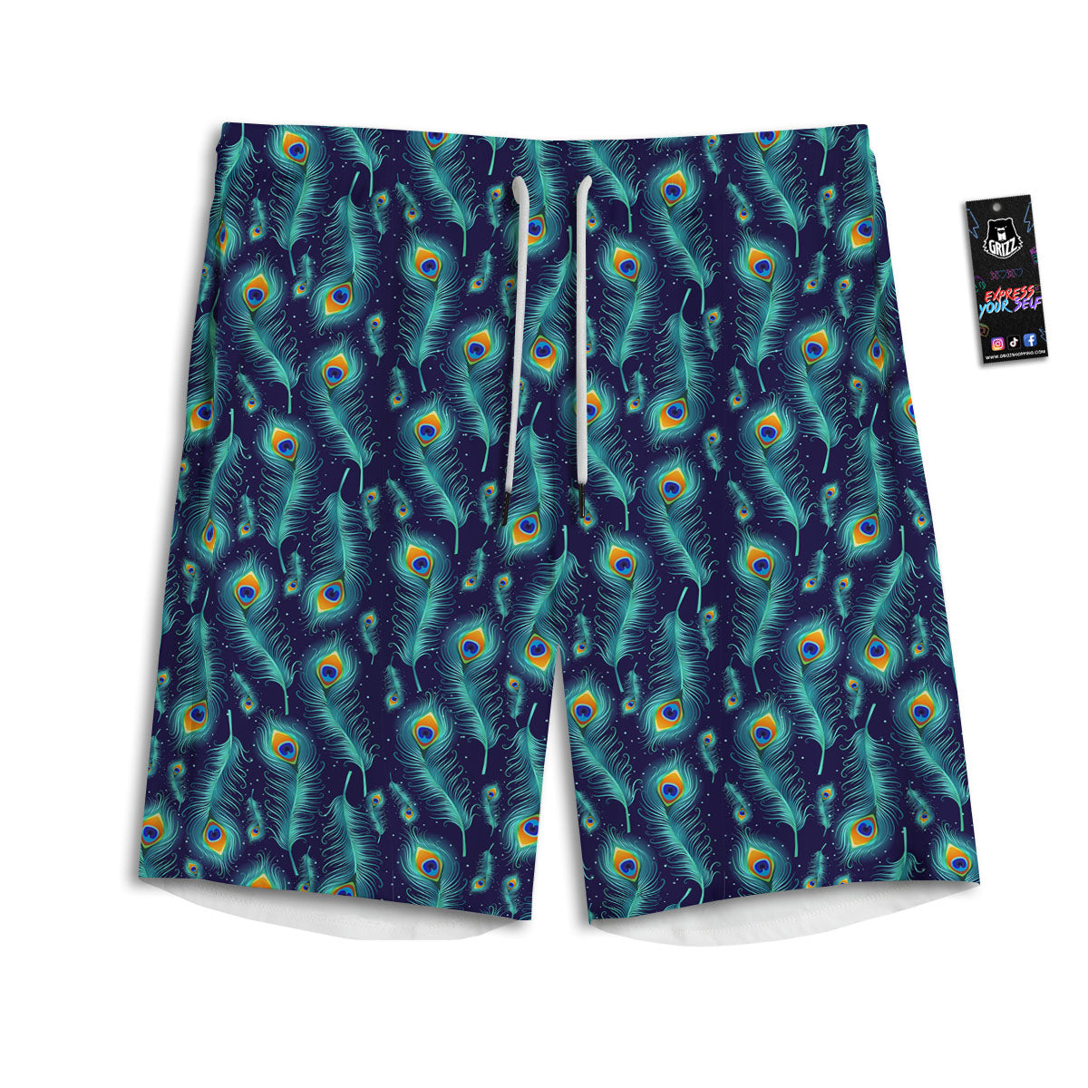 Peacock Tail Print Pattern Men's Athletic Shorts