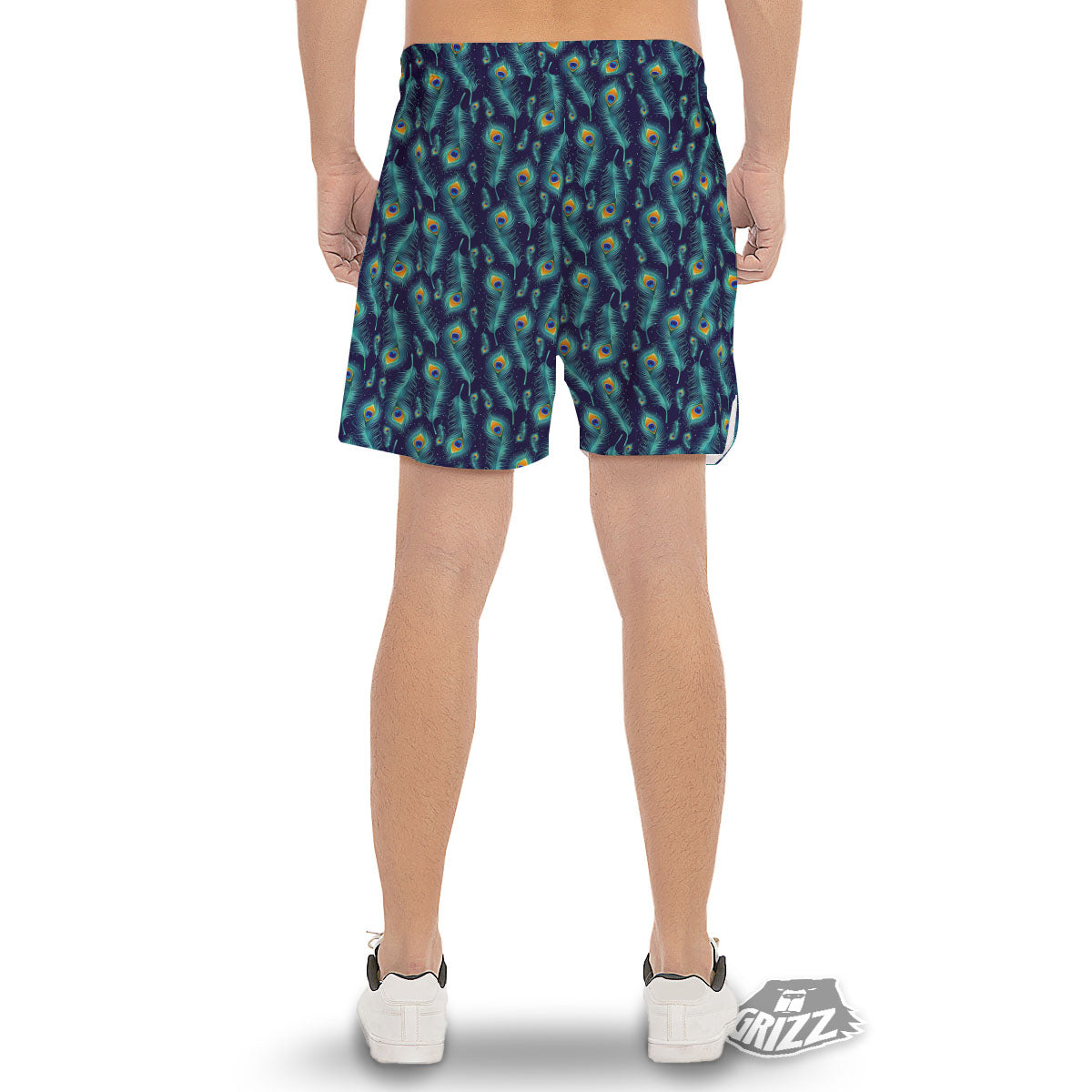 Peacock Tail Print Pattern Men's Gym Shorts-grizzshop