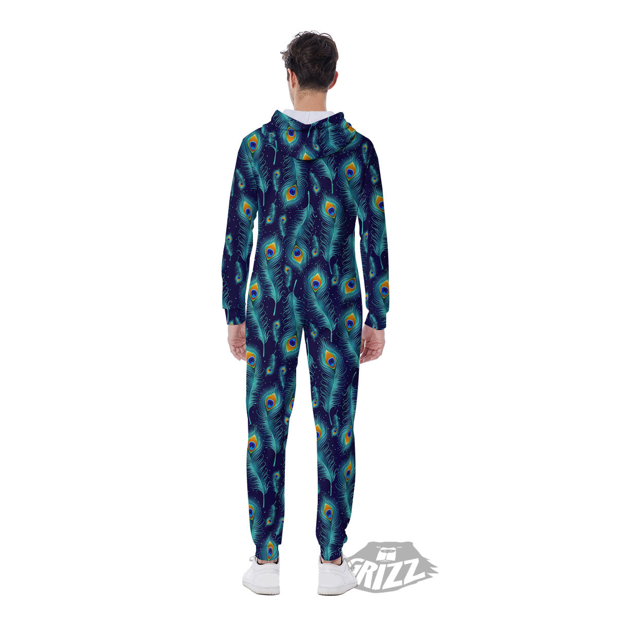 Peacock Tail Print Pattern Men's Jumpsuit-grizzshop