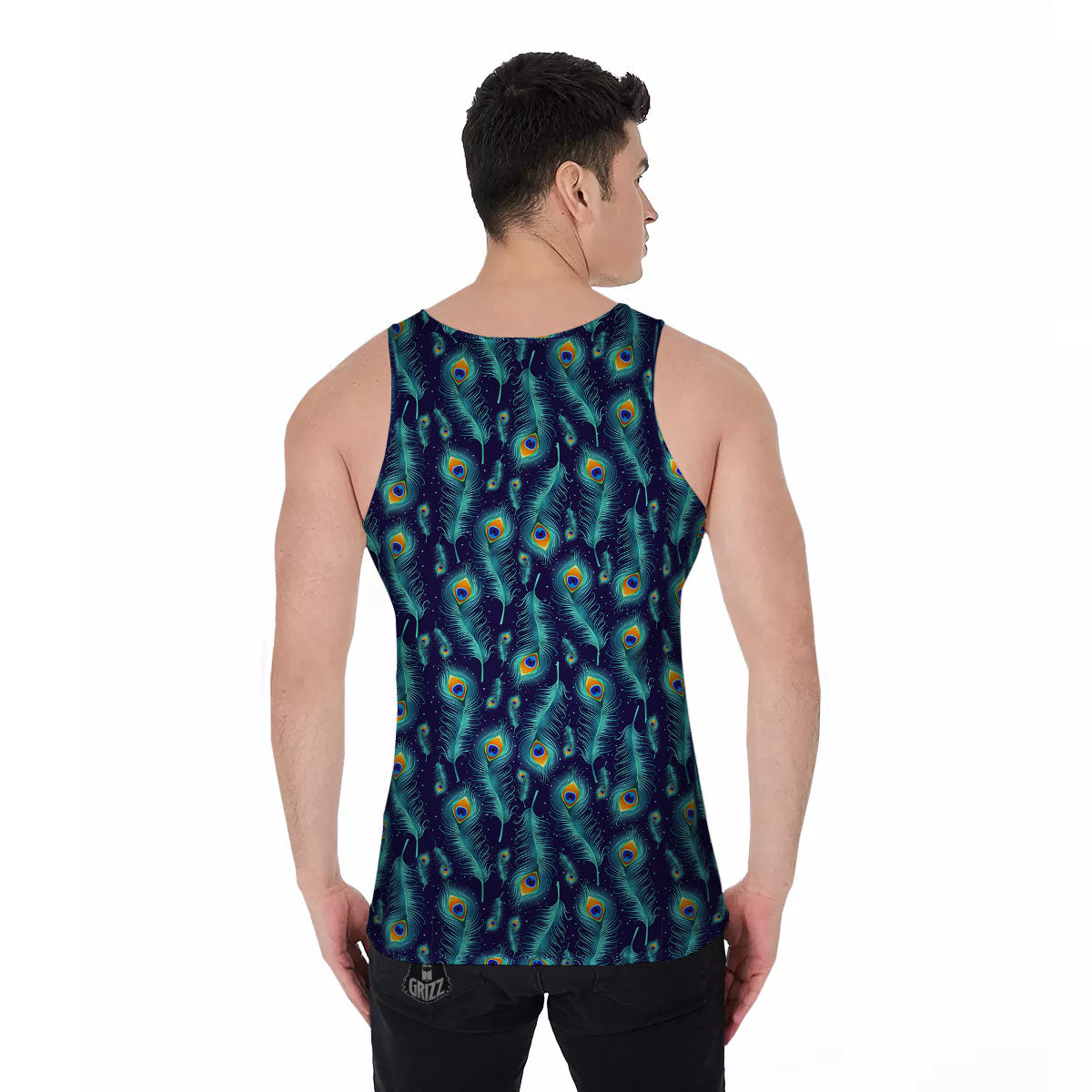 Peacock Tail Print Pattern Men's Tank Top-grizzshop