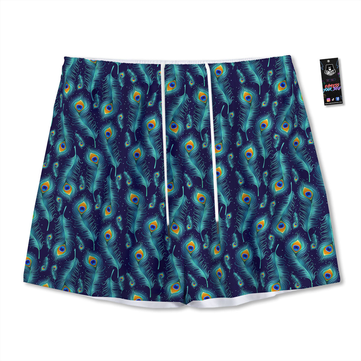 Peacock Tail Print Pattern Mesh Shorts-grizzshop