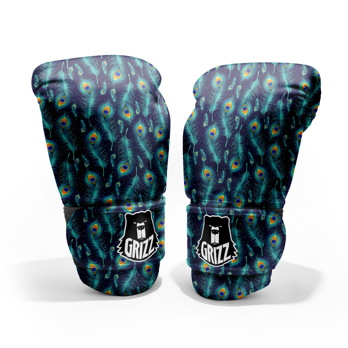 Peacock Tail Print Pattern Sparring Gloves-grizzshop