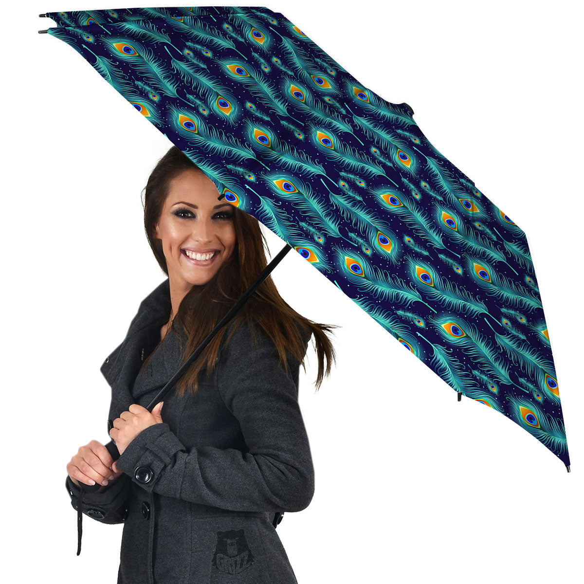 Peacock Tail Print Pattern Umbrella-grizzshop