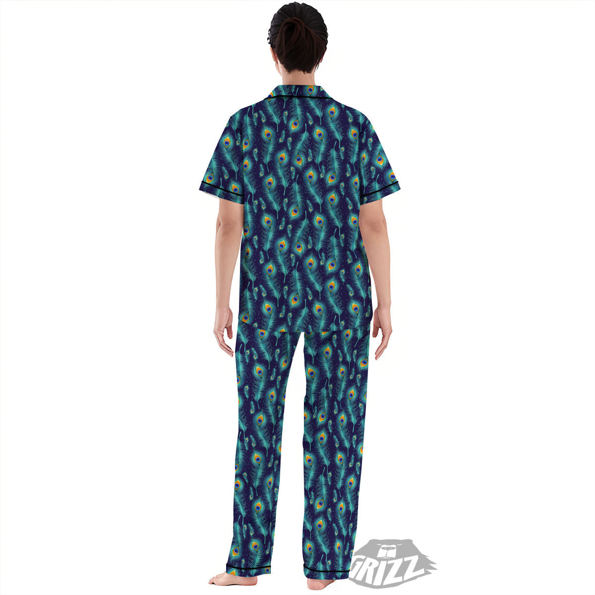 Peacock Tail Print Pattern Women's Pajamas Set-grizzshop