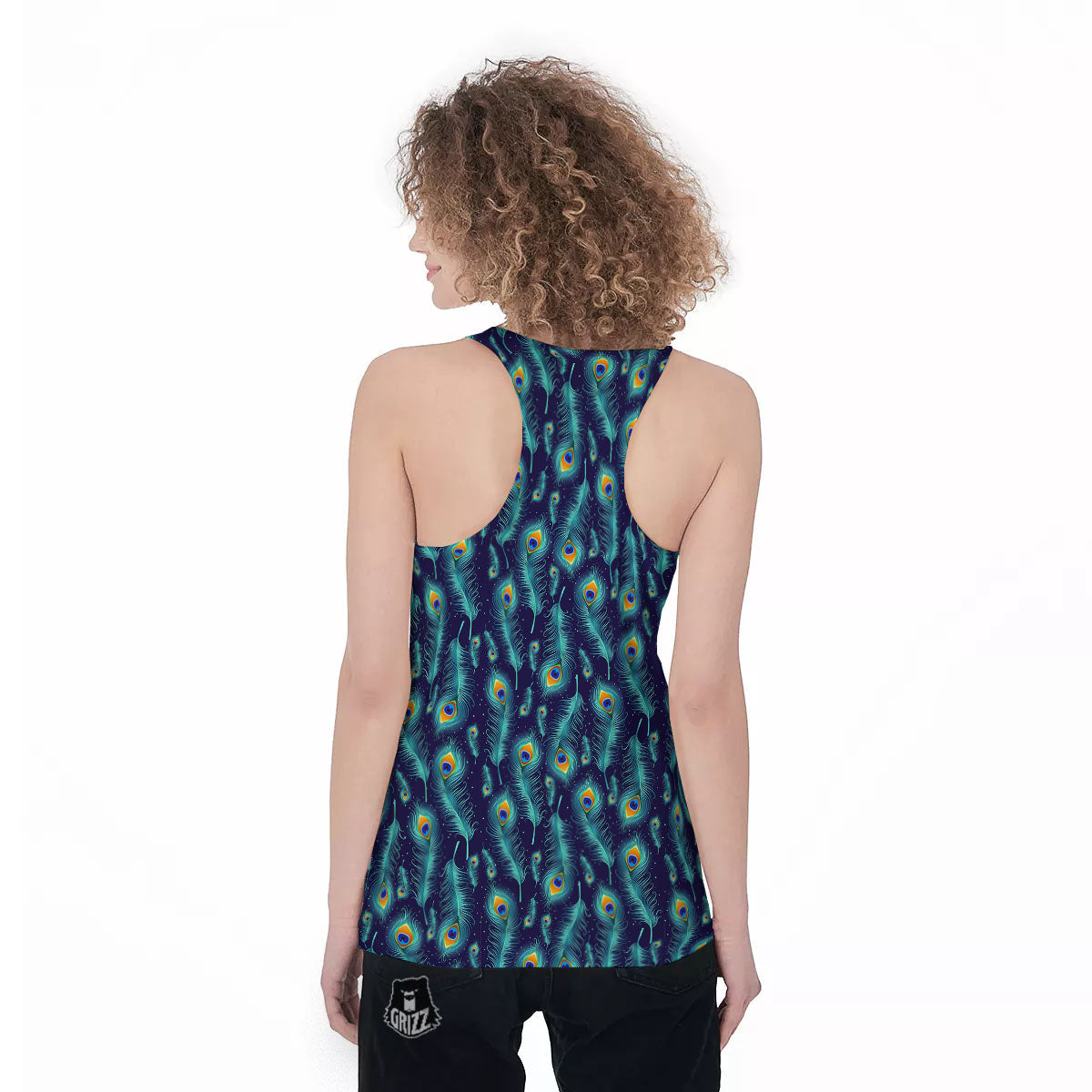 Peacock Tail Print Pattern Women's Racerback Tank Top-grizzshop