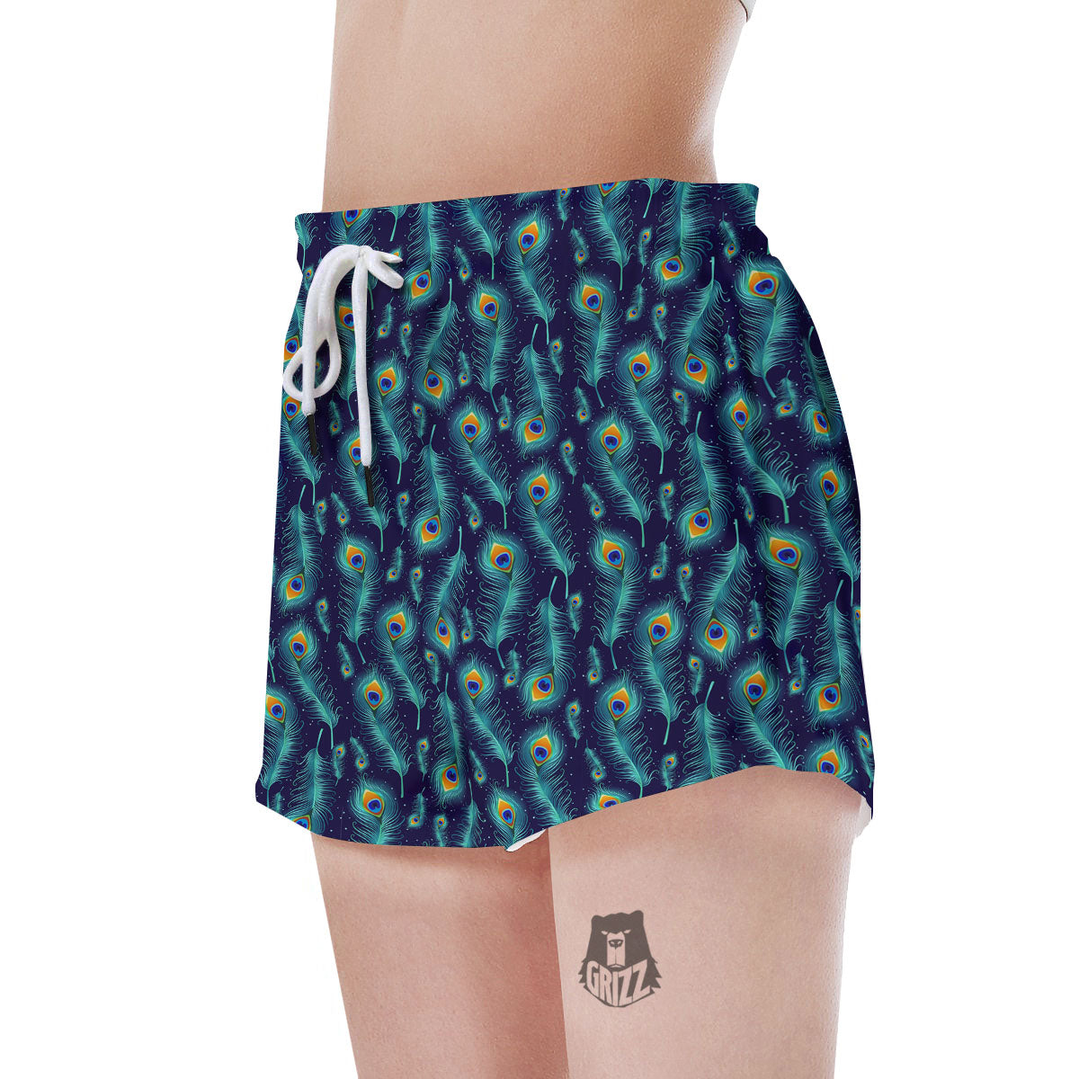 Peacock Tail Print Pattern Women's Shorts-grizzshop