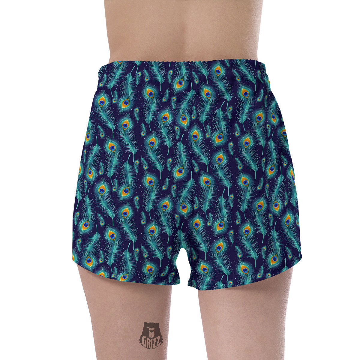 Peacock Tail Print Pattern Women's Shorts-grizzshop