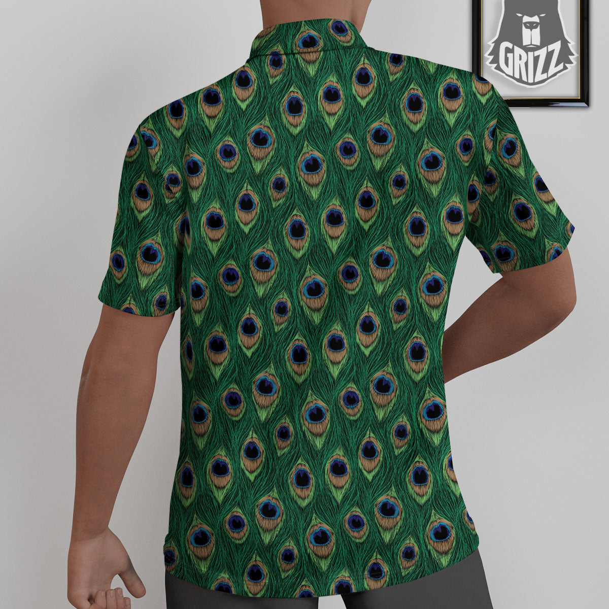 Peacock Tail Print Untucked Shirts-grizzshop