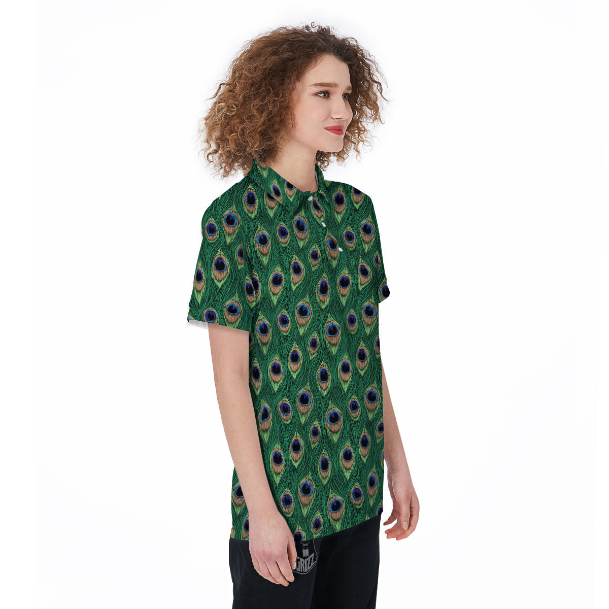 Peacock Tail Print Women's Golf Shirts-grizzshop