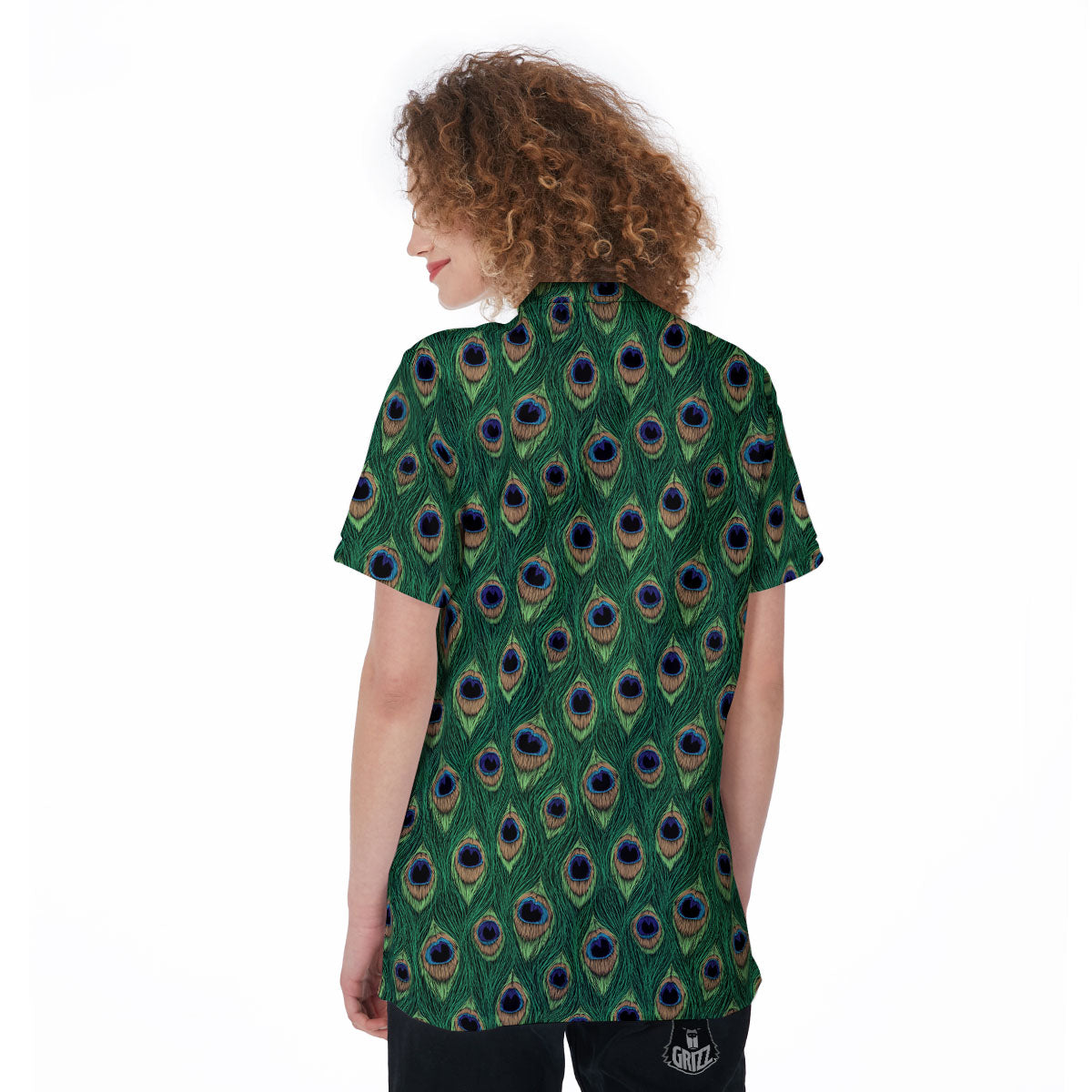 Peacock Tail Print Women's Golf Shirts-grizzshop