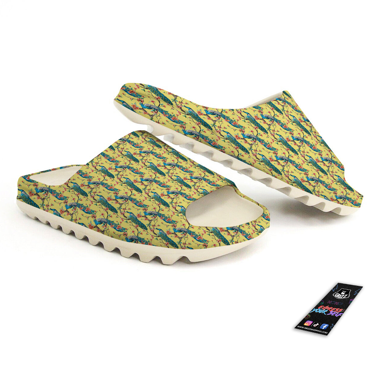 Peacock Cherry Blossom Print Sandals-grizzshop