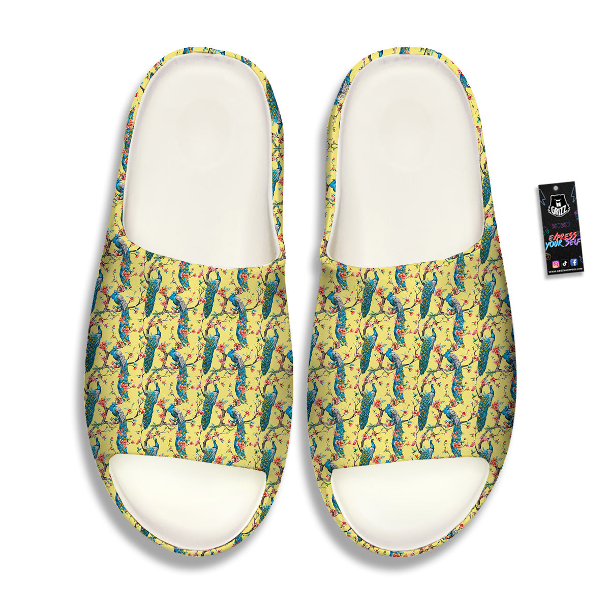 Peacock Cherry Blossom Print Sandals-grizzshop