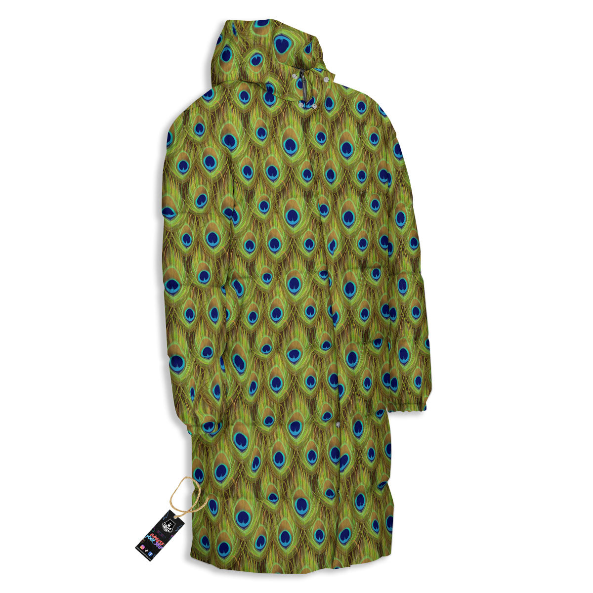 Peacock Feather Boho Print Pattern Long Down Jacket