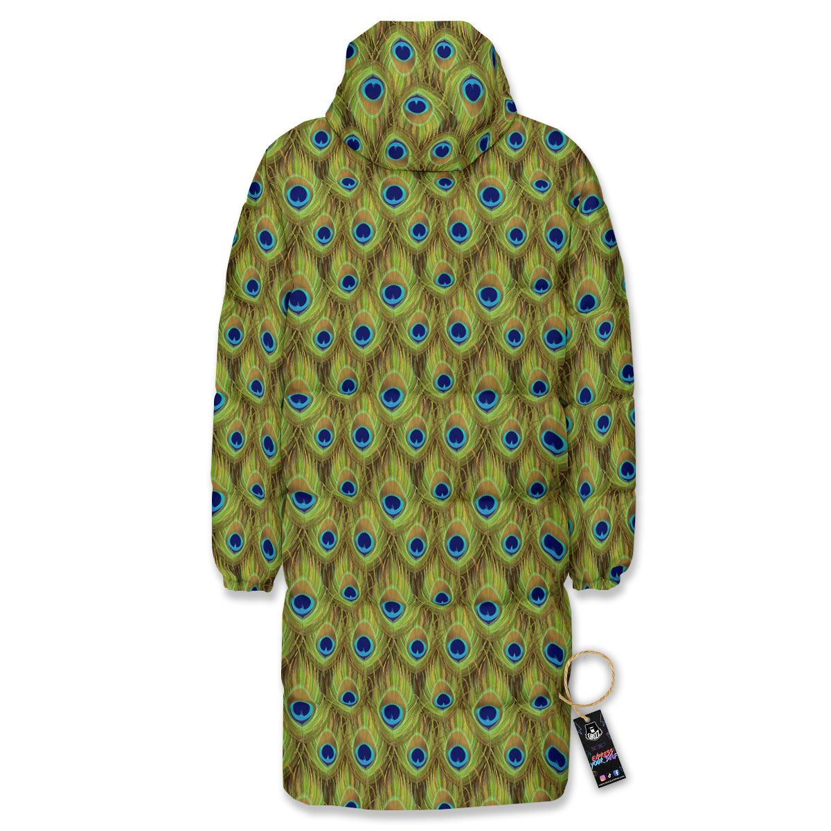 Peacock Feather Boho Print Pattern Long Down Jacket