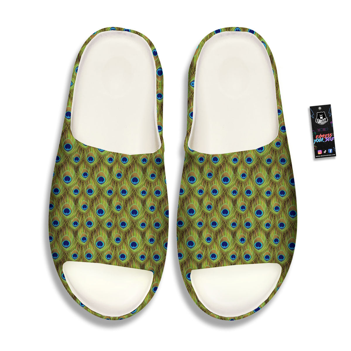 Peacock Feather Boho Print Pattern Sandals-grizzshop