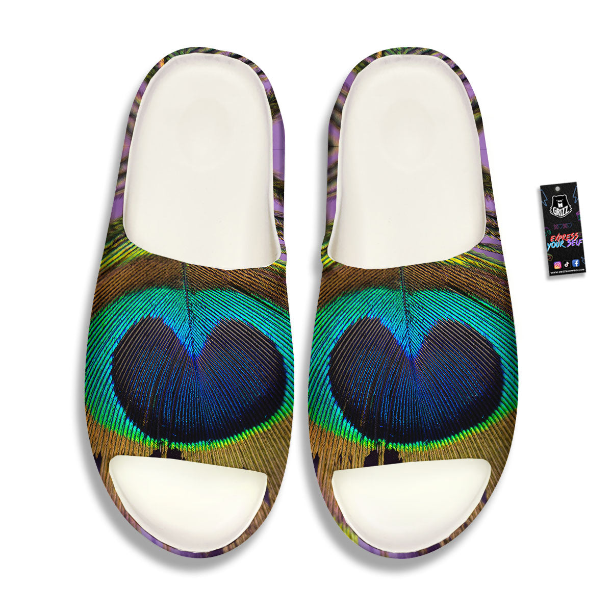 Peacock Feather Purple Bohemian Print Sandals-grizzshop