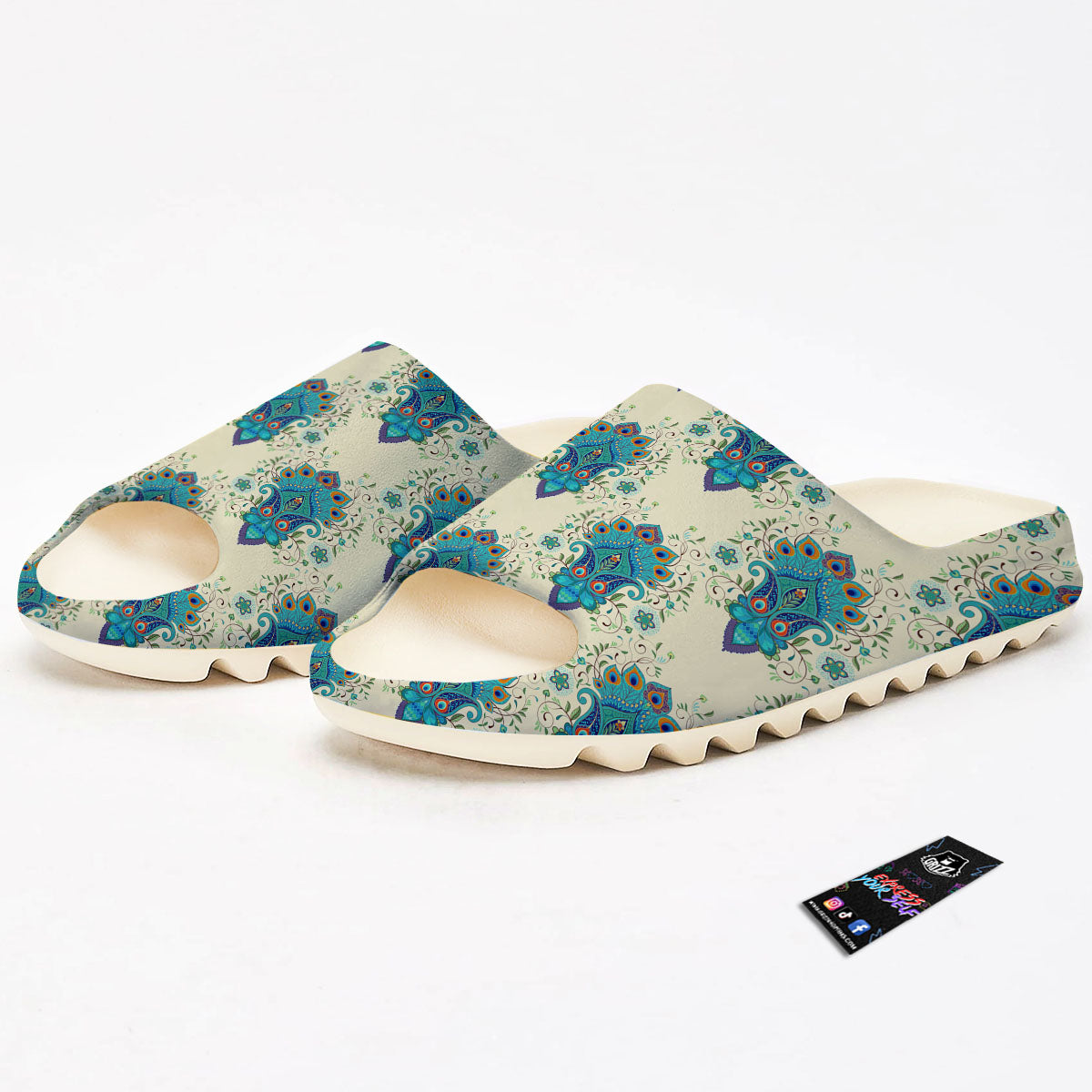 Peacock Feather Vintage Print Pattern Sandals-grizzshop
