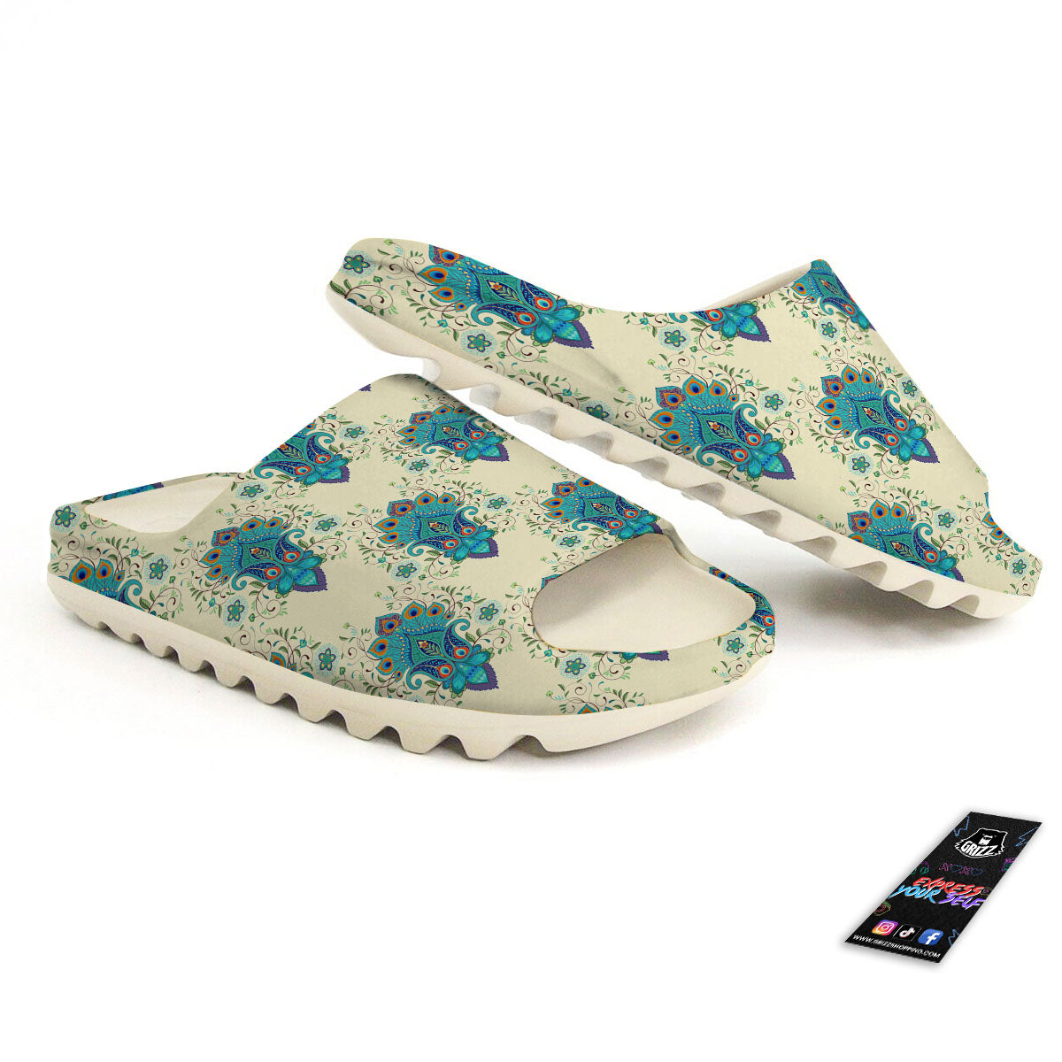 Peacock Feather Vintage Print Pattern Sandals-grizzshop