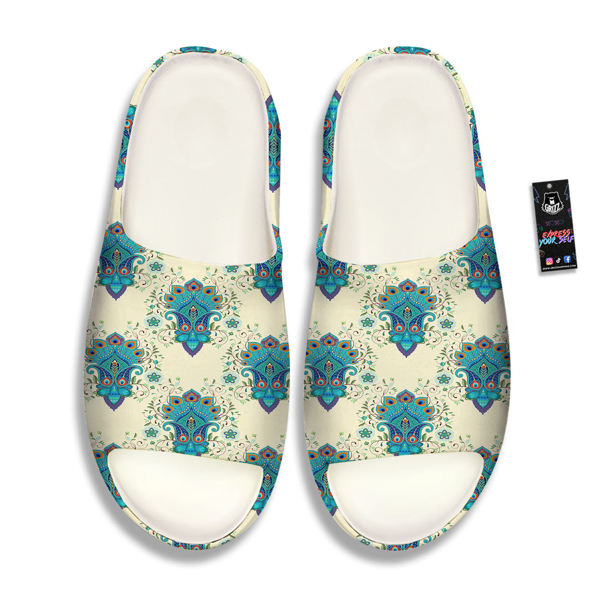 Peacock Feather Vintage Print Pattern Sandals-grizzshop