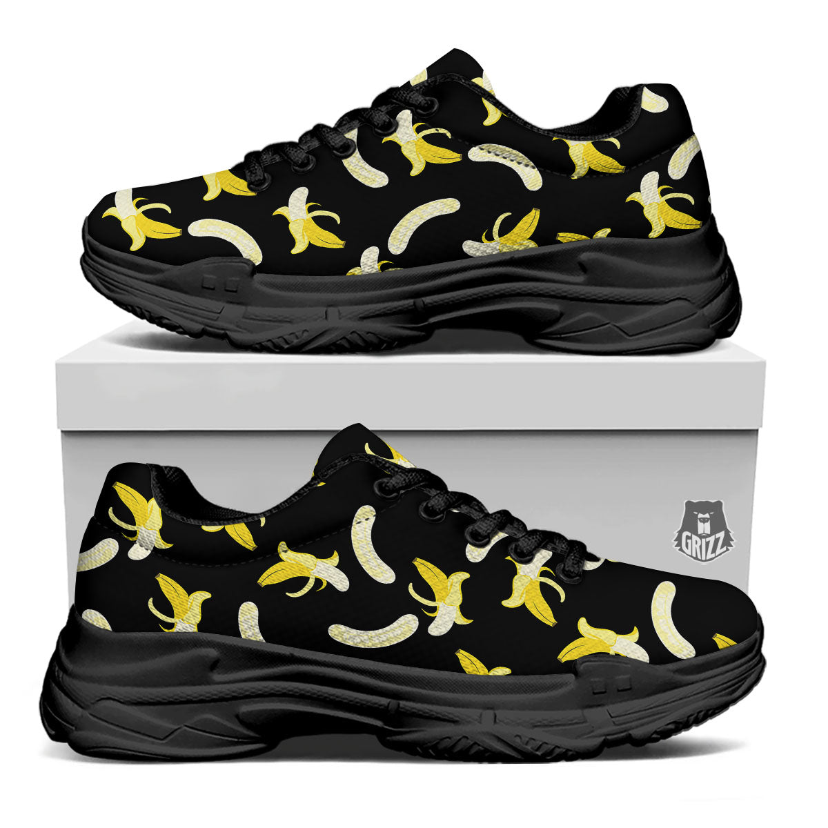 Peeled Banana Print Pattern Black Chunky Shoes-grizzshop