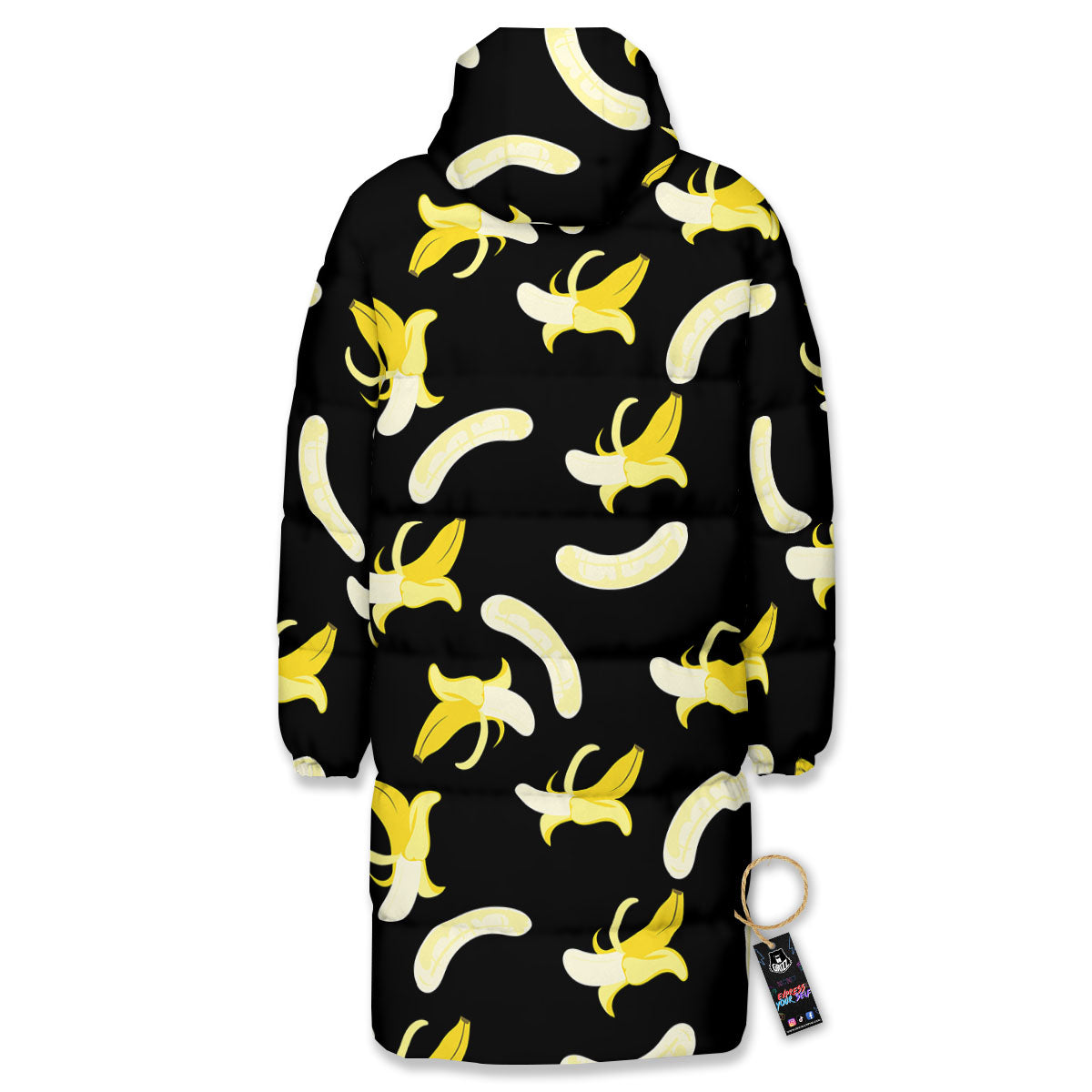 Peeled Banana Print Pattern Long Down Jacket-grizzshop