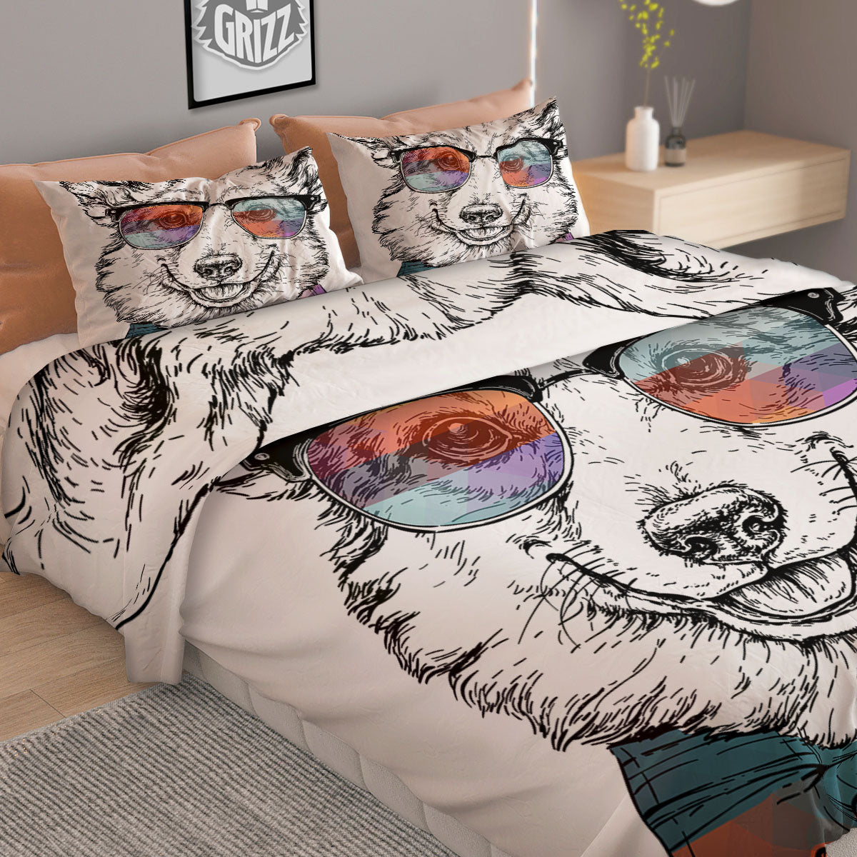 Pembroke Welsh Corgi Hipster Print Duvet Cover Bedding Set