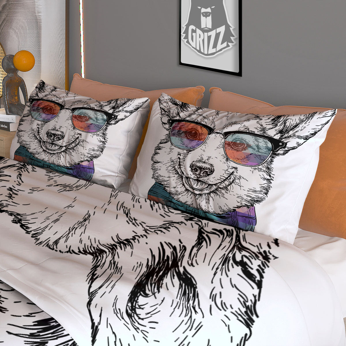 Pembroke Welsh Corgi Hipster Print Duvet Cover Bedding Set