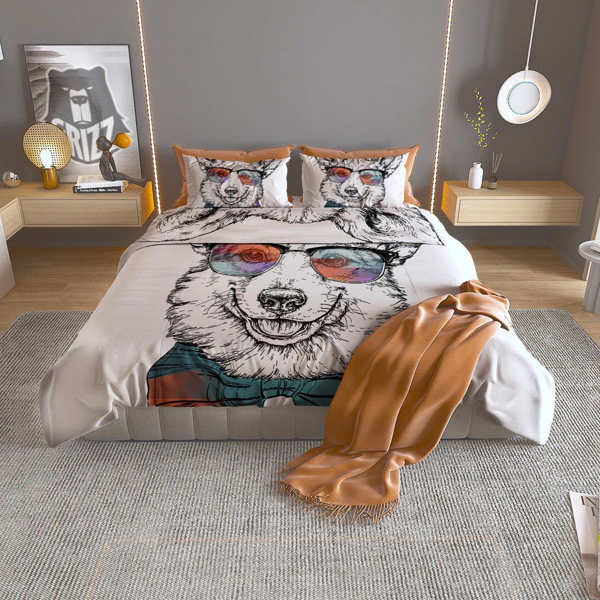 Pembroke Welsh Corgi Hipster Print Duvet Cover Bedding Set