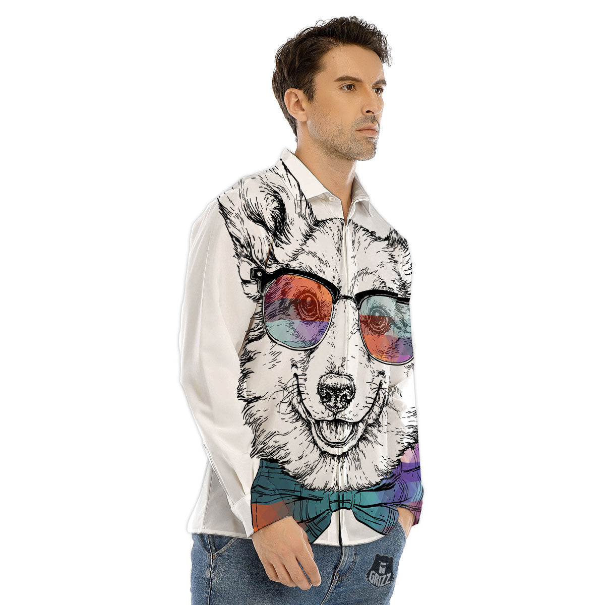Pembroke Welsh Corgi Hipster Print Men's Dress Shirts-grizzshop