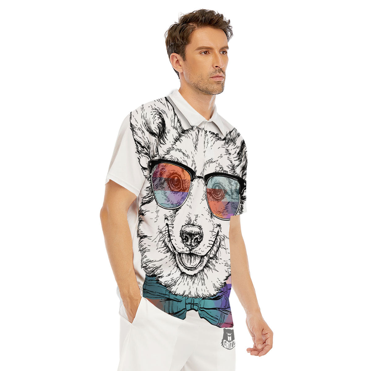 Pembroke Welsh Corgi Hipster Print Men's Golf Shirts-grizzshop